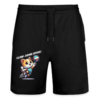 Cat volleyball - Stanley/Stella Trainer Unisex Organic Jogging Shorts - black - Front - Nik (191cm) & Marisol (170cm)