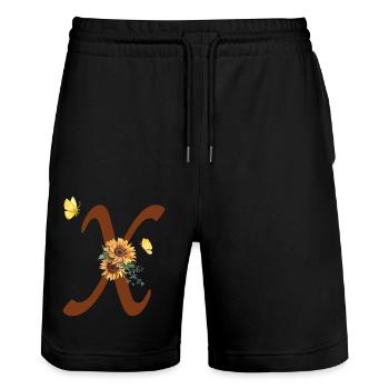 Lettre x tournesol papillon - Short de jogging bio TRAINER Stanley/Stella unisexe - noir - Devant - Nik (191cm) & Marisol (170cm)