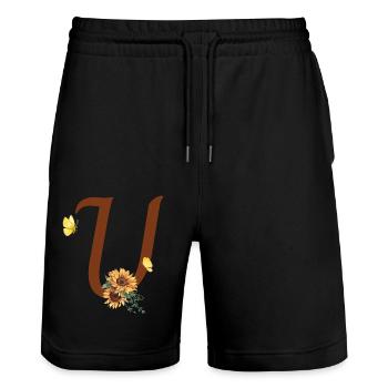 Lettre u tournesol papillon - Short de jogging bio TRAINER Stanley/Stella unisexe - noir - Devant - Nik (191cm) & Marisol (170cm)