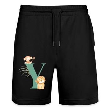 Buchstabe y grüne Dschungeltiere - Stanley/Stella Unisex Bio Joggingshorts Trainer  - Schwarz - Vorne - Nik (191cm) & Marisol (170cm)