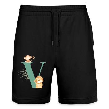Letter v green jungle animals - Stanley/Stella Trainer Unisex Organic Jogging Shorts - black - Front - Nik (191cm) & Marisol (170cm)