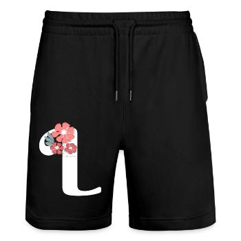 Lettre l fleurs minimalistes - Short de jogging bio TRAINER Stanley/Stella unisexe - noir - Devant - Nik (191cm) & Marisol (170cm)