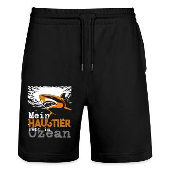Mein Haifisch Haustier lebt im Ozean - Stanley/Stella Unisex Bio Joggingshorts Trainer  - Schwarz - Vorne - Nik (191cm) & Marisol (170cm)