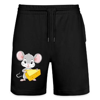 Cute baby mouse with a piece of cheese - Stanley/Stella Trainer Unisex Organic Jogging Shorts - black - Front - Nik (191cm) & Marisol (170cm)