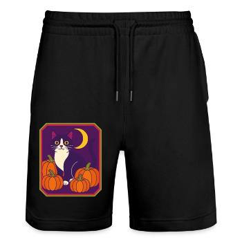 Smoking encadré Cat Moon - Short de jogging bio TRAINER Stanley/Stella unisexe - noir - Devant - Nik (191cm) & Marisol (170cm)