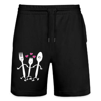 Spork Love Shirt Funny Family Reunion - Stanley/Stella Trainer Unisex Organic Jogging Shorts - black - Front - Nik (191cm) & Marisol (170cm)