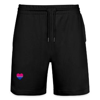 Bisexueller Stolz Flagge Herzform, Bi Stolz - Stanley/Stella Unisex Bio Joggingshorts Trainer  - Schwarz - Vorne - Nik (191cm) & Marisol (170cm)