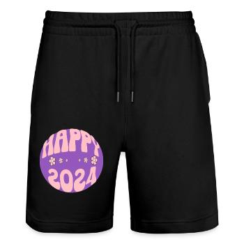 happy new year 2024 - Stanley/Stella Unisex Bio Joggingshorts Trainer  - Schwarz - Vorne - Nik (191cm) & Marisol (170cm)