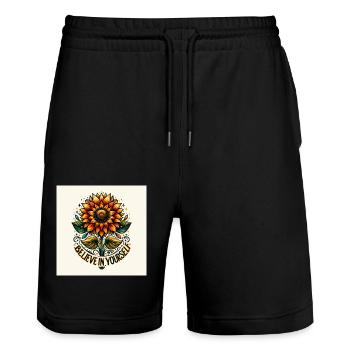 Tournesol en fleurs, croyez en vous - Short de jogging bio TRAINER Stanley/Stella unisexe - noir - Devant - Nik (191cm) & Marisol (170cm)