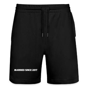 MARRIED SINCE 2017 - Stanley/Stella Trainer Unisex Organic Jogging Shorts - black - Front - Nik (191cm) & Marisol (170cm)