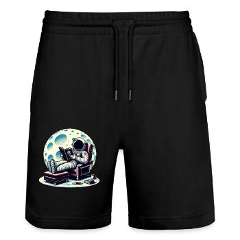 Astronaute lisant un livre dans l’espace - Short de jogging bio TRAINER Stanley/Stella unisexe - noir - Devant - Nik (191cm) & Marisol (170cm)