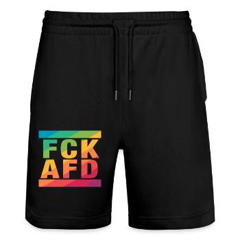 FCK AFD - Setting an example against the right, against Nazis - Stanley/Stella Trainer Unisex Organic Jogging Shorts - black - Front - Nik (191cm) & Marisol (170cm)