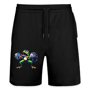 Frog Toad Workout Dumbbell Workout Funny - Stanley/Stella Trainer Unisex Organic Jogging Shorts - black - Front - Nik (191cm) & Marisol (170cm)