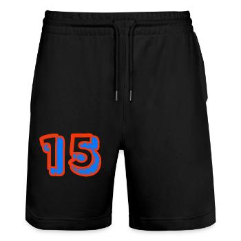 15. 15 YEARS. 15th ANNIVERSARY. 15 YEAR ANNIVERSARY. - Stanley/Stella Trainer Unisex Organic Jogging Shorts - black - Front - Nik (191cm) & Marisol (170cm)