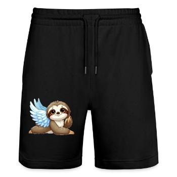 Cute sloth angel with wings in cartoon style - Stanley/Stella Trainer Unisex Organic Jogging Shorts - black - Front - Nik (191cm) & Marisol (170cm)