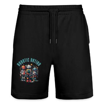 Roboter-Nation 2 - Stanley/Stella Unisex Bio Joggingshorts Trainer  - Schwarz - Vorne - Nik (191cm) & Marisol (170cm)