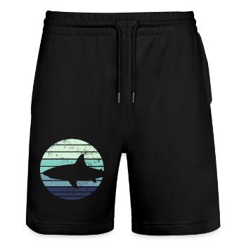 Hai Haifisch - Stanley/Stella Unisex Bio Joggingshorts Trainer  - Schwarz - Vorne - Nik (191cm) & Marisol (170cm)