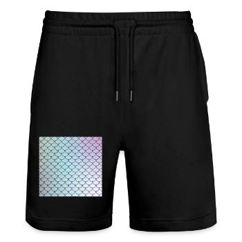 Aquarellierte Fischschuppen Muster - Stanley/Stella Unisex Bio Joggingshorts Trainer  - Schwarz - Vorne - Nik (191cm) & Marisol (170cm)
