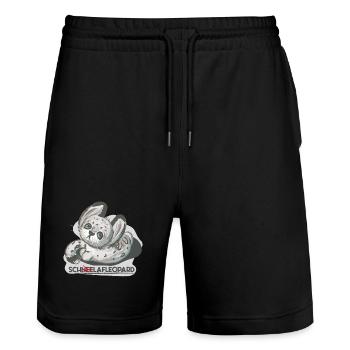 Schlafmütze Krissi, Schneeleopard - Stanley/Stella Unisex Bio Joggingshorts Trainer  - Schwarz - Vorne - Nik (191cm) & Marisol (170cm)