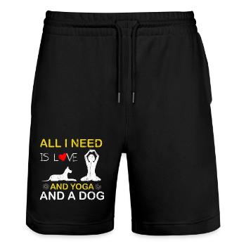 Love Yoga and a Dog Tee - Stanley/Stella Trainer Unisex Organic Jogging Shorts - black - Front - Nik (191cm) & Marisol (170cm)