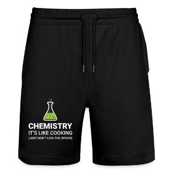 Chemistry, it's like cooking - Stanley/Stella Trainer Unisex Organic Jogging Shorts - black - Front - Nik (191cm) & Marisol (170cm)
