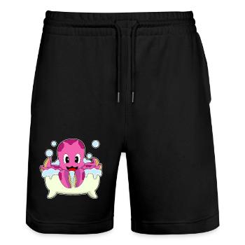 Krake Baden Badewanne - Stanley/Stella Unisex Bio Joggingshorts Trainer  - Schwarz - Vorne - Nik (191cm) & Marisol (170cm)