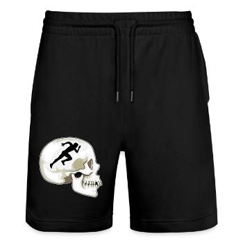 Totenkopf Jogger Joggen Sport - Stanley/Stella Unisex Bio Joggingshorts Trainer  - Schwarz - Vorne - Nik (191cm) & Marisol (170cm)