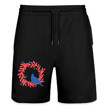 Image de Noël, oiseau bleu sur couronne rouge - Short de jogging bio TRAINER Stanley/Stella unisexe - noir - Devant - Nik (191cm) & Marisol (170cm)