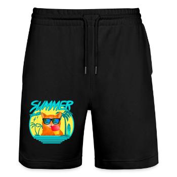 SUMMERCAT AVEC GLACE - Short de jogging bio TRAINER Stanley/Stella unisexe - noir - Devant - Nik (191cm) & Marisol (170cm)
