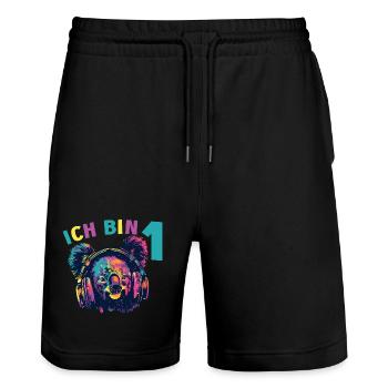1.Geburtstag Koala Koalabär mit Kopfhörer Musik - Stanley/Stella Unisex Bio Joggingshorts Trainer  - Schwarz - Vorne - Nik (191cm) & Marisol (170cm)