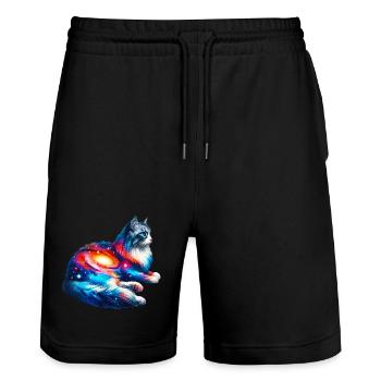 Katze - Stanley/Stella Unisex Bio Joggingshorts Trainer  - Schwarz - Vorne - Nik (191cm) & Marisol (170cm)