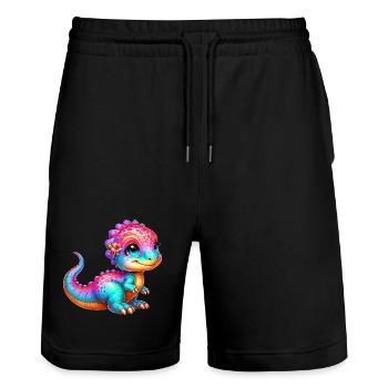 Dinosaure - Short de jogging bio TRAINER Stanley/Stella unisexe - noir - Devant - Nik (191cm) & Marisol (170cm)