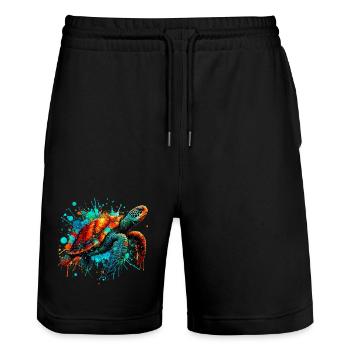 Turtle - Stanley/Stella Trainer Unisex Organic Jogging Shorts - black - Front - Nik (191cm) & Marisol (170cm)