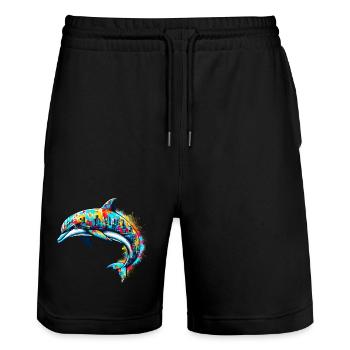 Delfin - Stanley/Stella Unisex Bio Joggingshorts Trainer  - Schwarz - Vorne - Nik (191cm) & Marisol (170cm)