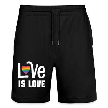 LGBTQ Pride Month - Love is Love - Stanley/Stella Trainer Unisex Organic Jogging Shorts - black - Front - Nik (191cm) & Marisol (170cm)
