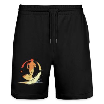 Marathon Runner Sketch Vintage - Stanley/Stella Trainer Unisex Organic Jogging Shorts - black - Front - Nik (191cm) & Marisol (170cm)