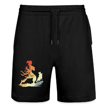 Weibliche Karateka Retro - Stanley/Stella Unisex Bio Joggingshorts Trainer  - Schwarz - Vorne - Nik (191cm) & Marisol (170cm)