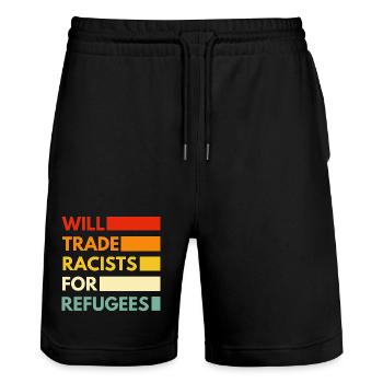 Will trade racists for refugees - Stanley/Stella Trainer Unisex Organic Jogging Shorts - black - Front - Nik (191cm) & Marisol (170cm)