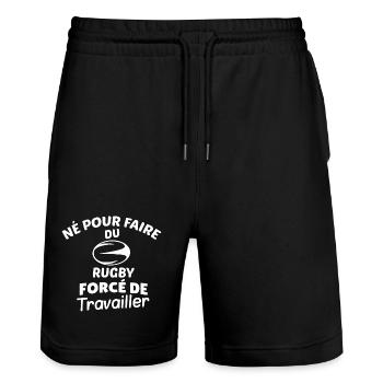 Rugby Design Derived from Hard Work - Stanley/Stella Trainer Unisex Organic Jogging Shorts - black - Front - Nik (191cm) & Marisol (170cm)