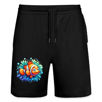 Clownfish - Stanley/Stella Trainer Unisex Organic Jogging Shorts - black - Front - Nik (191cm) & Marisol (170cm)