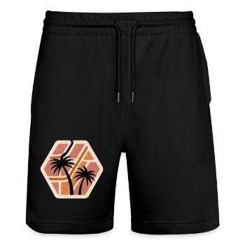 Geometric Tropical Roots - Stanley/Stella Trainer Unisex Organic Jogging Shorts - black - Front - Nik (191cm) & Marisol (170cm)
