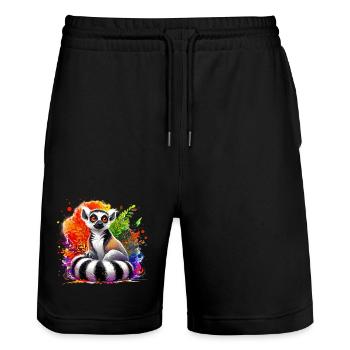 Lemur - Stanley/Stella Trainer Unisex Organic Jogging Shorts - black - Front - Nik (191cm) & Marisol (170cm)