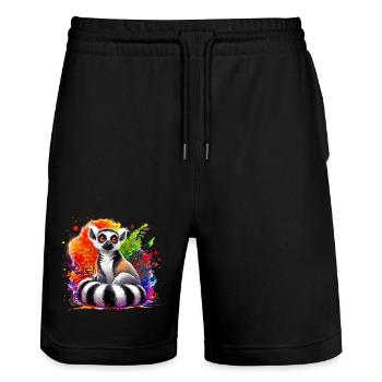Lemur - Stanley/Stella Unisex Bio Joggingshorts Trainer  - Schwarz - Vorne - Nik (191cm) & Marisol (170cm)