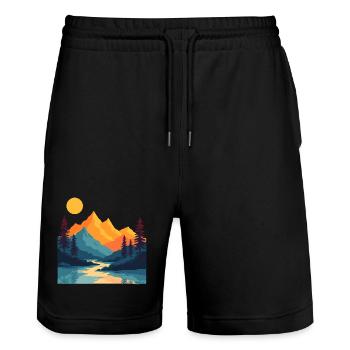 Vintage Montagne Coucher de soleil Paysage Art - Short de jogging bio TRAINER Stanley/Stella unisexe - noir - Devant - Nik (191cm) & Marisol (170cm)