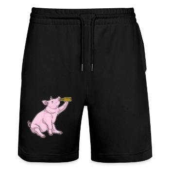 Schwein Flasche Bier - Stanley/Stella Unisex Bio Joggingshorts Trainer  - Schwarz - Vorne - Nik (191cm) & Marisol (170cm)