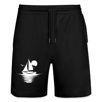 Sailing Drawing - Stanley/Stella Trainer Unisex Organic Jogging Shorts - black - Front - Nik (191cm) & Marisol (170cm)