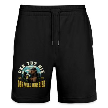 Der tut nix der will nur Bier Bär - Stanley/Stella Unisex Bio Joggingshorts Trainer  - Schwarz - Vorne - Nik (191cm) & Marisol (170cm)