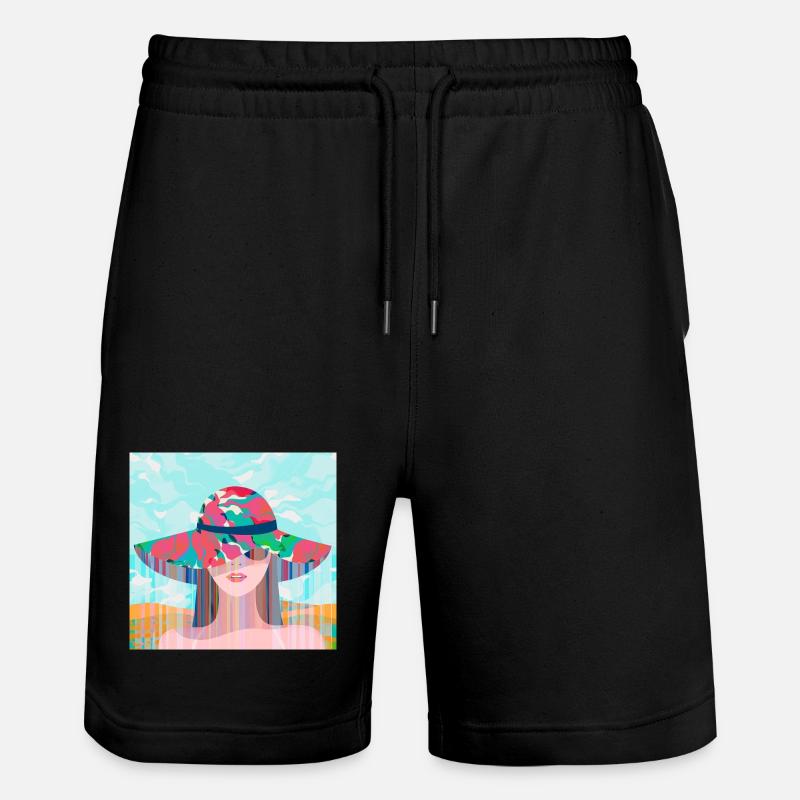 Frau mit psychedelischem farbigem Hut - Stanley/Stella Unisex Bio Joggingshorts Trainer  - Schwarz