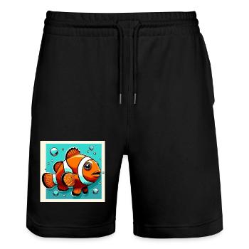 Clownfish - Stanley/Stella Trainer Unisex Organic Jogging Shorts - black - Front - Nik (191cm) & Marisol (170cm)