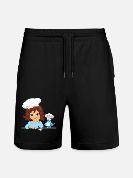 Smiling girl cook and cute chef mouse - Stanley/Stella Trainer Unisex Organic Jogging Shorts - black
